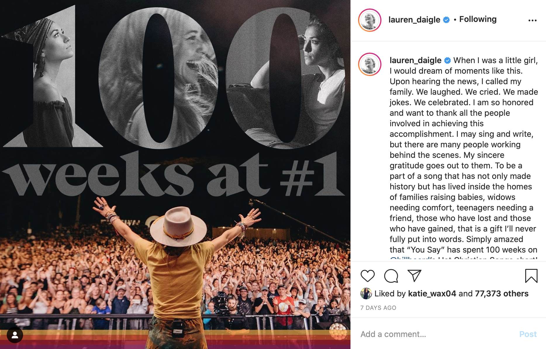 Lauren Daigle Instagram Screenshot