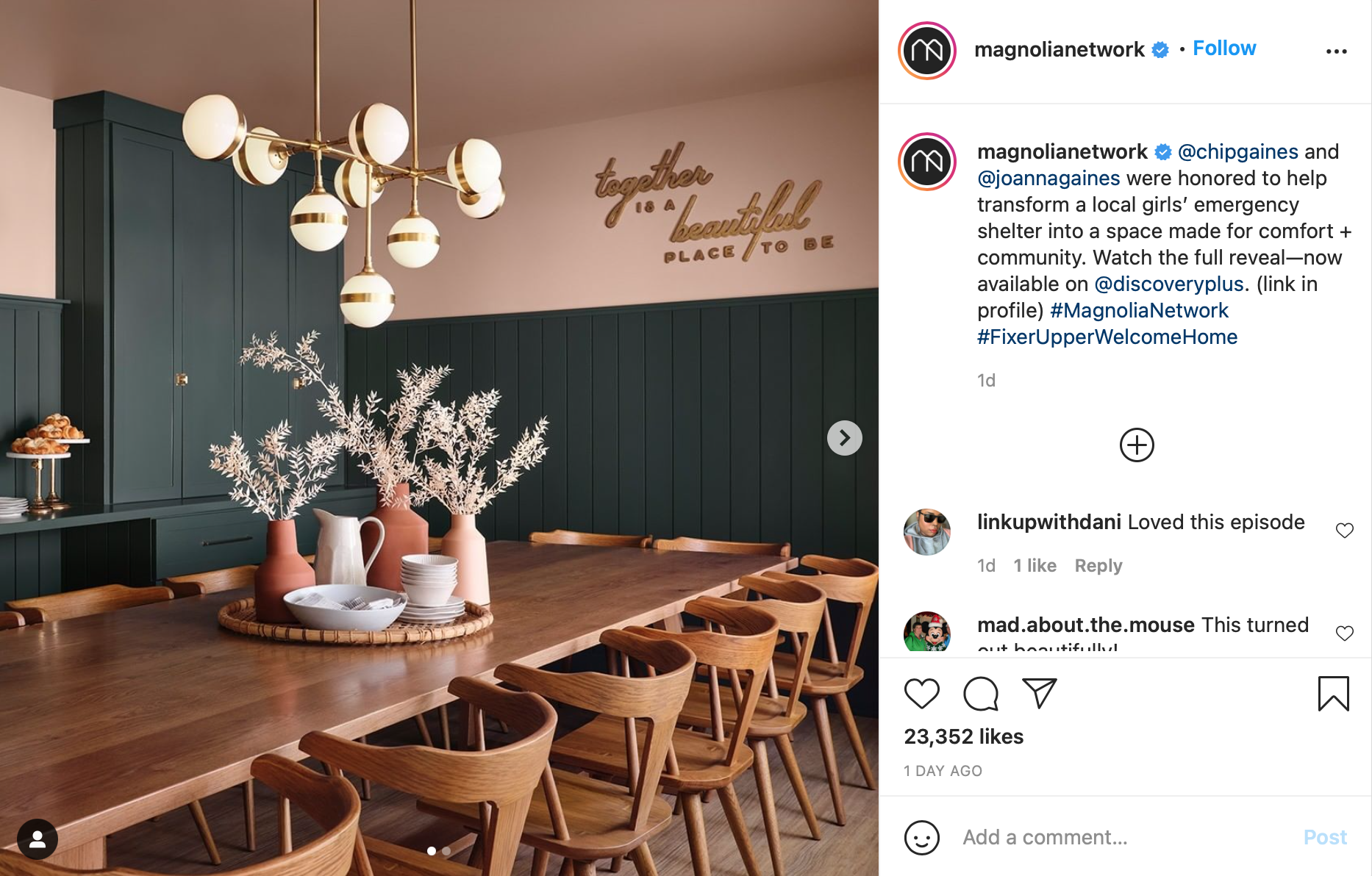 The new dinning area in the Girls shelter made over by Chip and Joanna Gaines